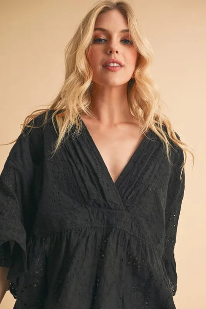 Aemi+Co Flounce Sleeve Eyelet Peplum Top