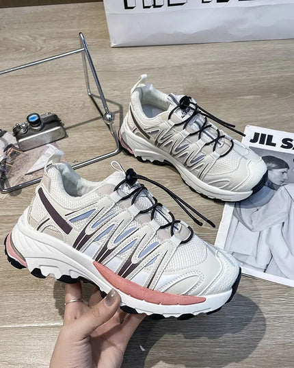 Lace-Up Mesh Platform Athletic Shoes White