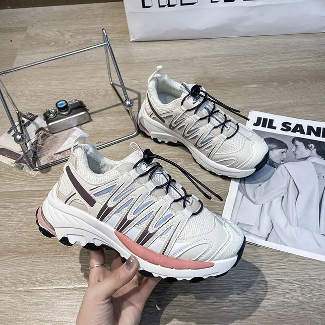 Lace-Up Mesh Platform Athletic Shoes White