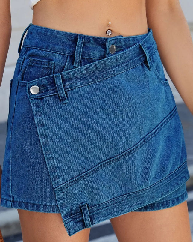 Asymmetrical Denim Skort with Pockets