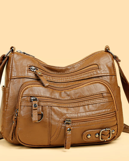 Multi-Pocket PU Leather Crossbody Bag