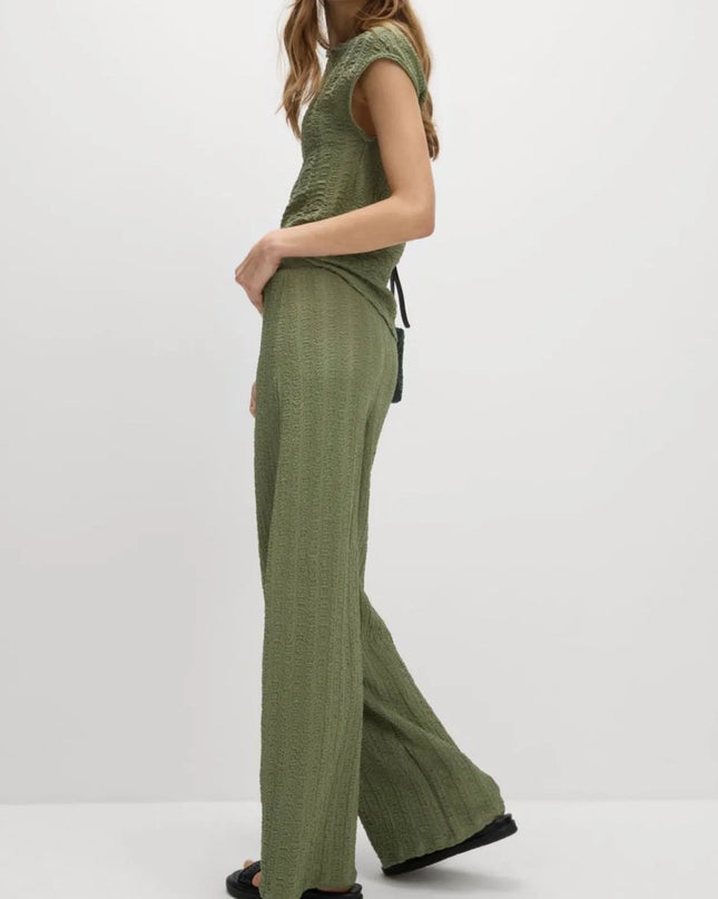 Round Neck Cap Sleeve Top and Pants Set