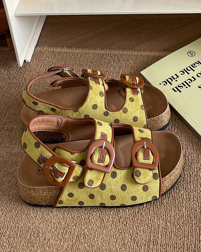 Polka Dot Double Buckle Platform Sandals Yellow