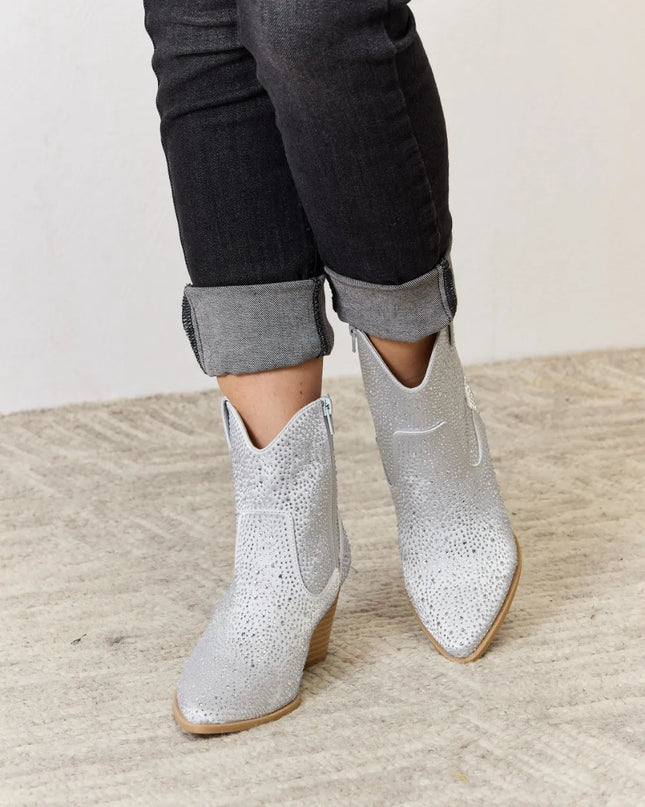 East Lion Corp Rhinestone Ankle Cowboy Boots Clear Rhinestone