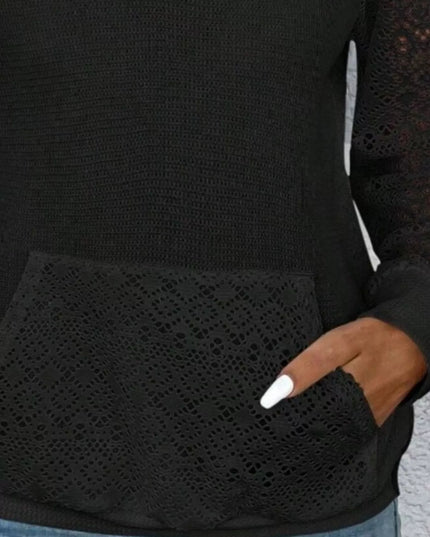 Lace Sleeve Kangaroo Pocket Hoodie
