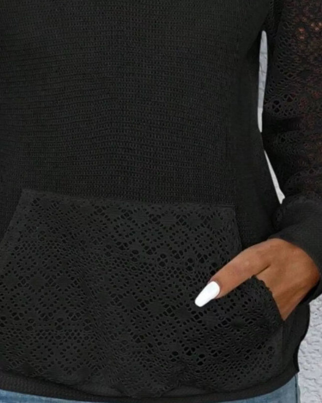Lace Sleeve Kangaroo Pocket Hoodie