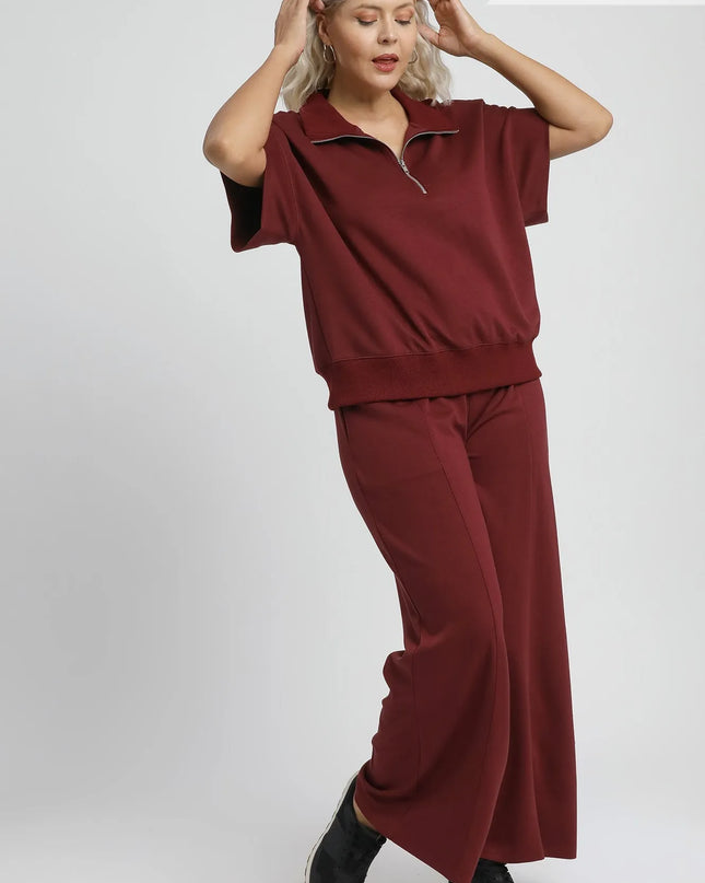 Umgee Full Size Half-Zip Short Sleeve Top Plus Size