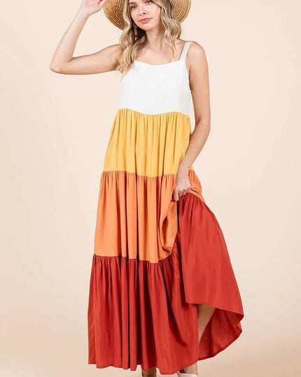 Mittoshop Color Block Tiered Pull-On Maxi Dress