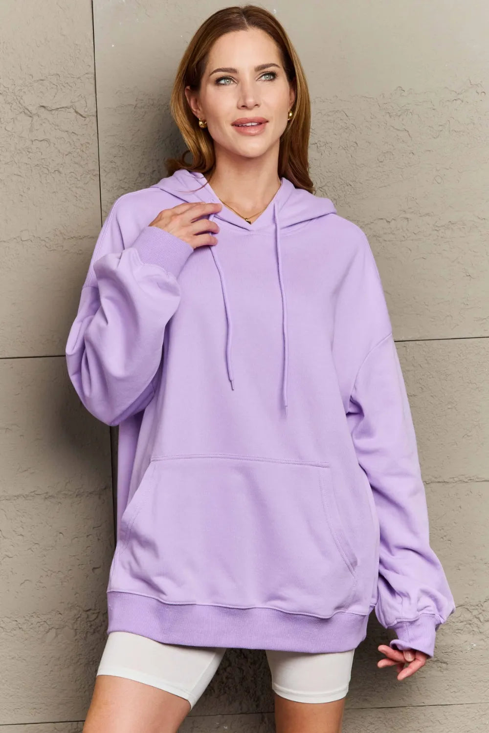 Full Size Drawstring Long Sleeve Hoodie Lavender