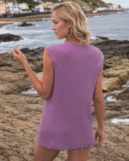 Button Down Eyelet V-Neck Sweater Vest