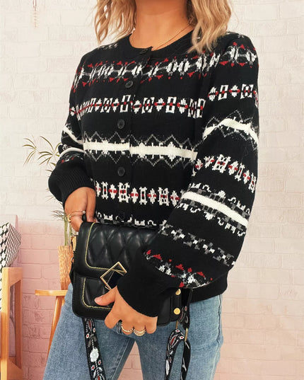 Vintage Pattern Button-Down Cardigan