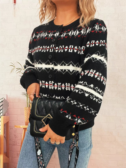 Vintage Pattern Button-Down Cardigan