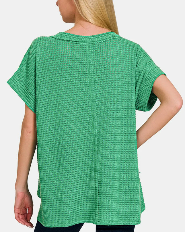 Zenana Waffle Exposed-Seam Short Sleeve T-Shirt
