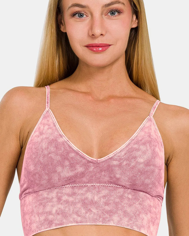 Zenana Washed Ribbed Bra Padded Cami