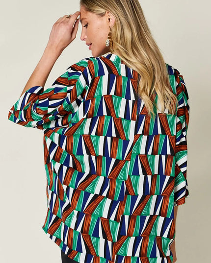 Double Take Full Size Geometric Notched Dolman Sleeve Top