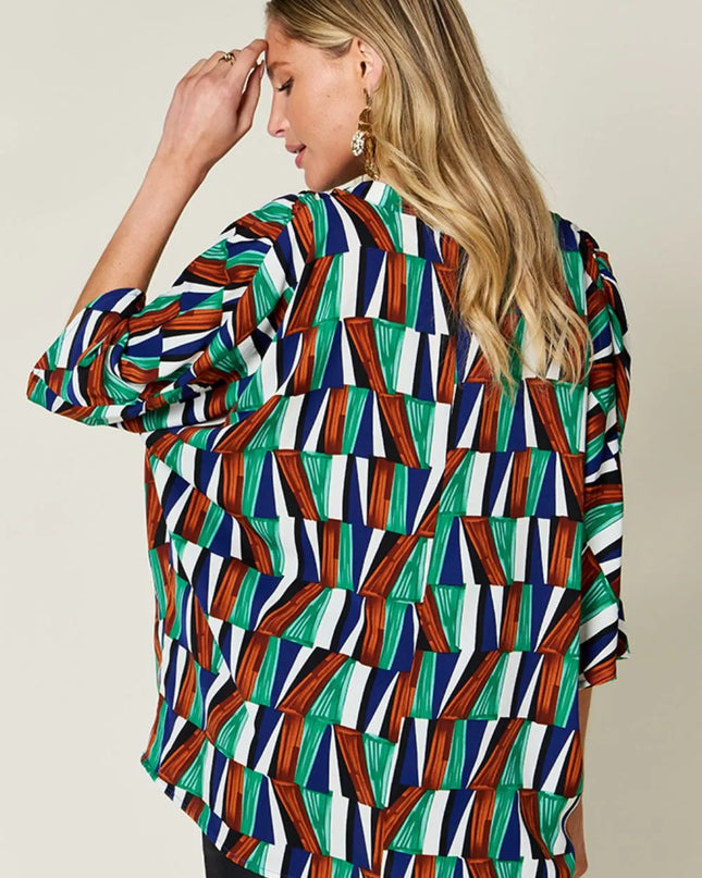 Double Take Full Size Geometric Notched Dolman Sleeve Top