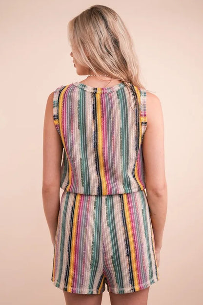 VERY J Crochet Multi Color Striped Casual Summer Romper