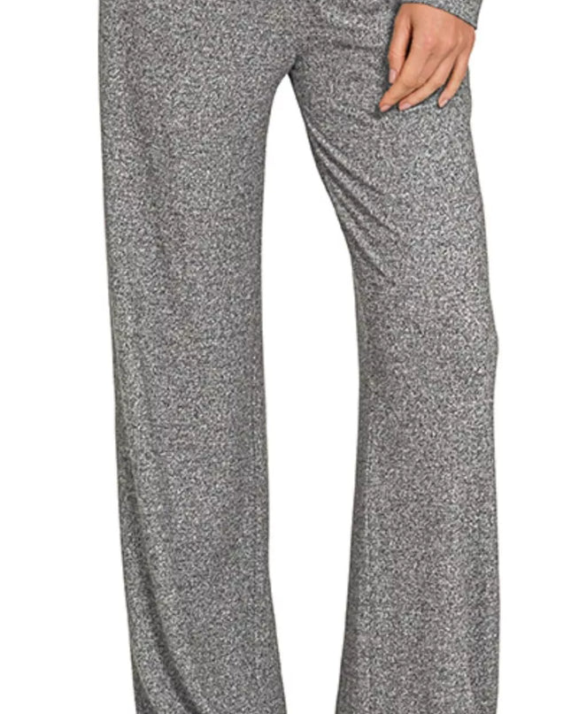 Zenana Soft Melange Long Sleeve Tee & Pants Set