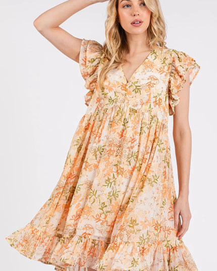 Mittoshop Floral Chiffon Ruffle Short Sleeve Mini Dress 