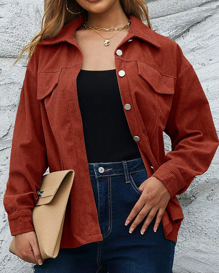 Corduroy Button-Down Shacket Rust