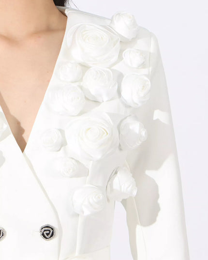 Flower Long Sleeve Blazer and Pants Set