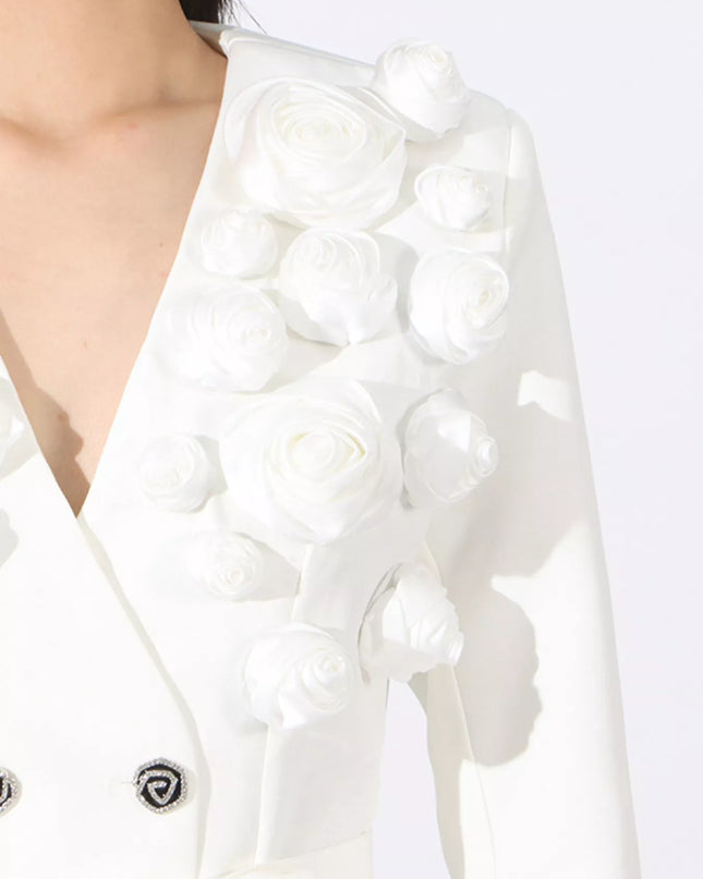 Flower Long Sleeve Blazer and Pants Set