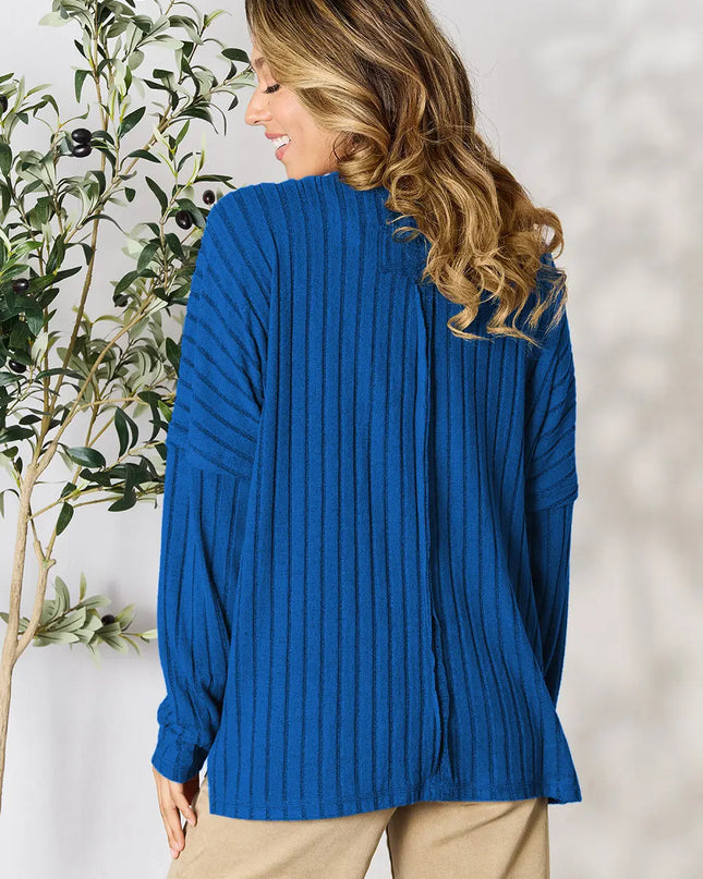 Basic Bae Full Size Ribbed Round Neck Slit Knit Top