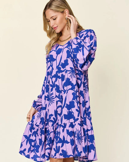 Double Take Full Size Printed Ruffle Hem Dress with Pocket