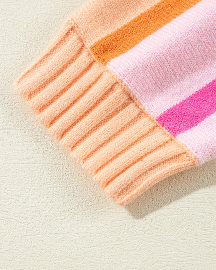 Contrast Striped Round Neck Long Sleeve Knit Top