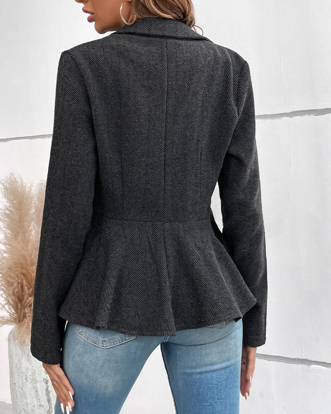 Ruffle Hem Collared Blazer