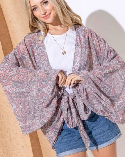 And The Why Sheer Front Tie Knot Oversized Kimono Wrap Cover Up