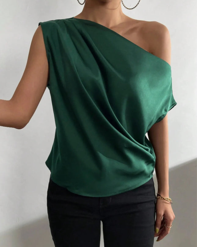Asymmetrica One-Shoulder Draped Blouse