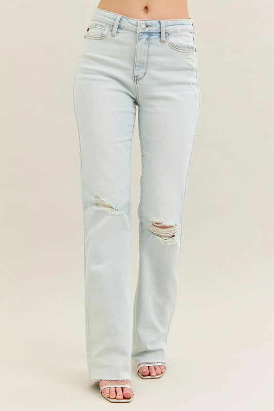 Judy Blue Full Size Destroy & Fray Hem Bootcut Jeans Plus Size Light