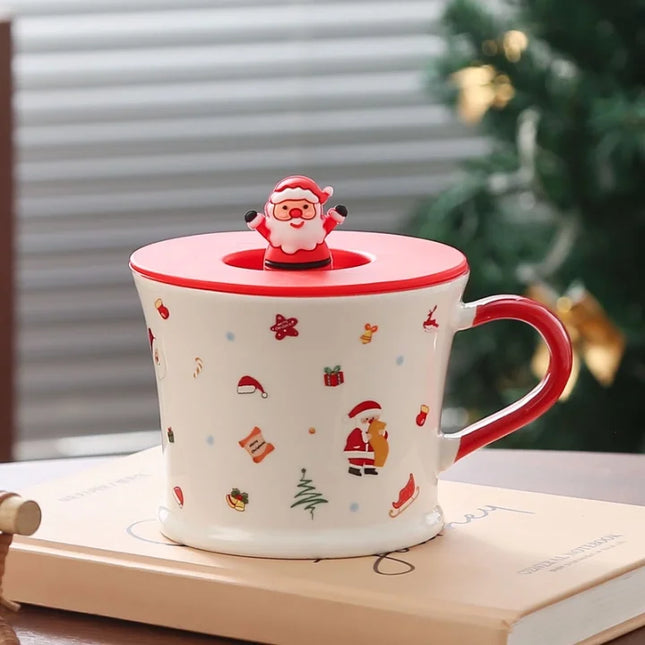 Christmas Cute Christmas Tree Santa Claus Ceramics Mug 1 Piece Santa Claus (with Lid)