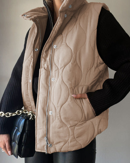 Collared Neck Vest with Pockets Dust Storm