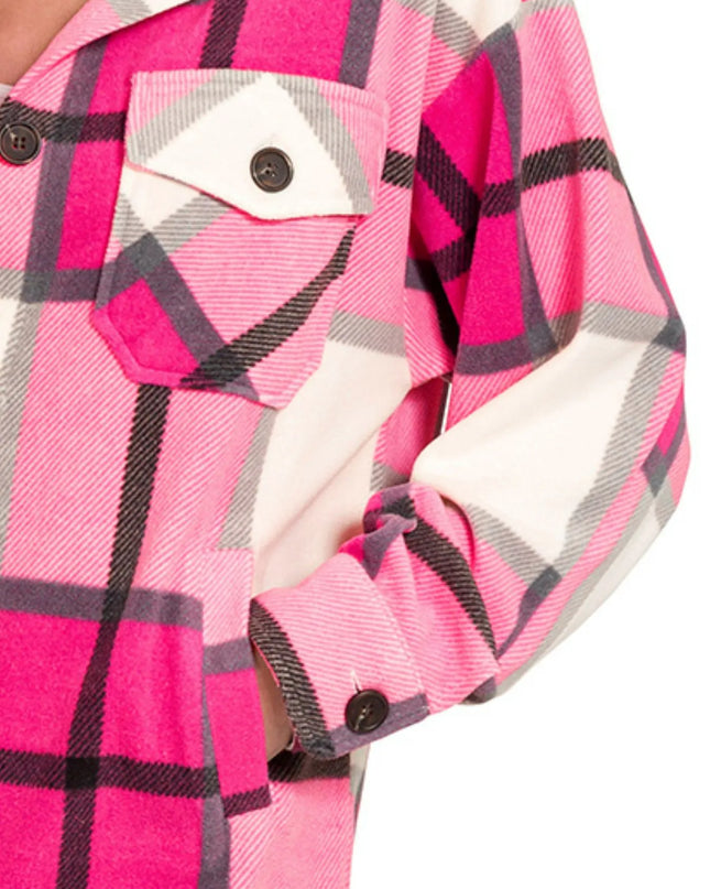 Zenana Oversized Plaid Fleece Shacket