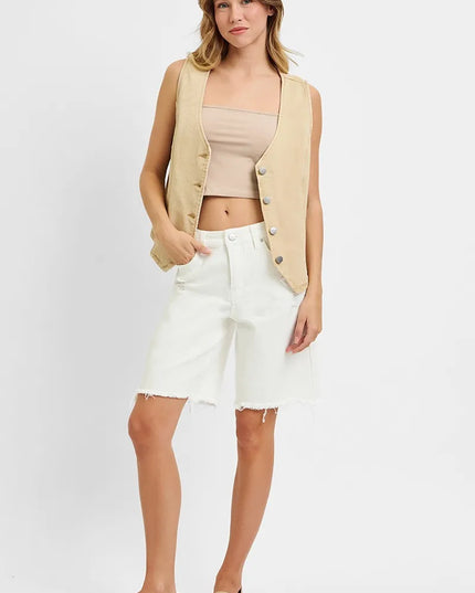 RISEN Full Size V Neck Button Down Vest Plus Size