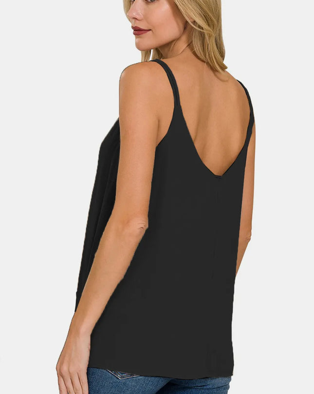 Zenana Woven Double Spaghetti Strap V-Neck Cami