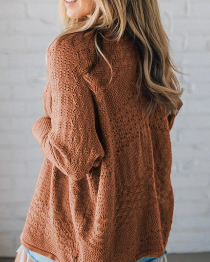 Open Front Knitted Cardigan with Eyelet Details