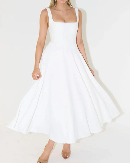 Square Neck Sleeveless Midi Dress White