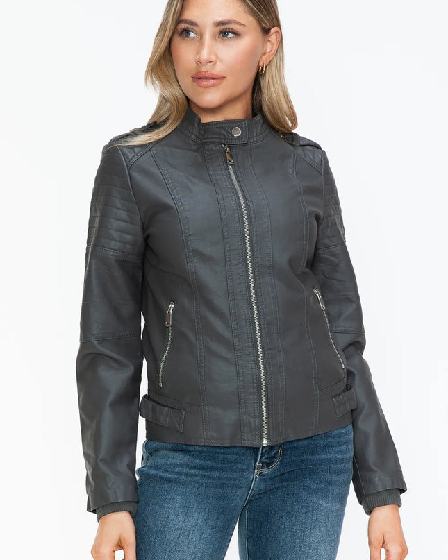 Snobbish PU Leather Biker Jacket with Side Zip Pockets