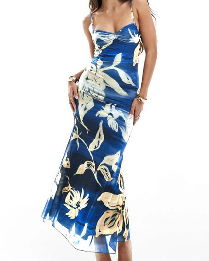 Printed Sweetheart Neck Maxi Dress