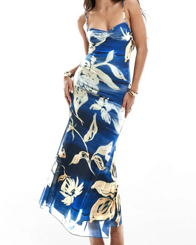 Printed Sweetheart Neck Maxi Dress