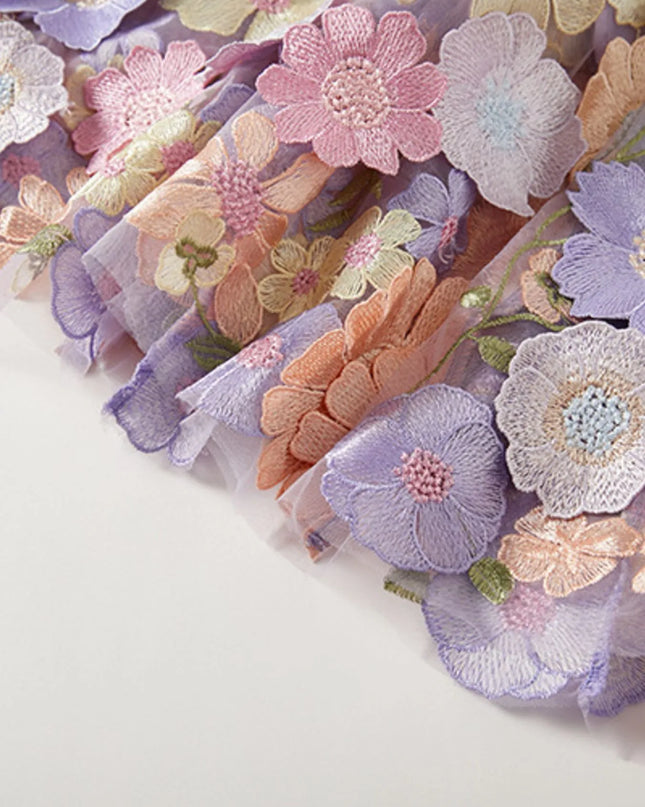 Floral Embroidered Mesh Overlay Maxi Dress