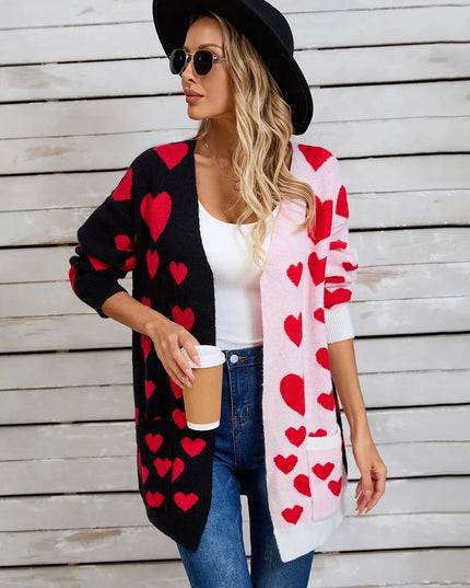 Angel Wings Heart Open Front Long Sleeve Cardigan Black