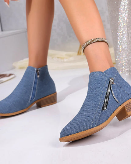 Point Toe Block Heels Boots
