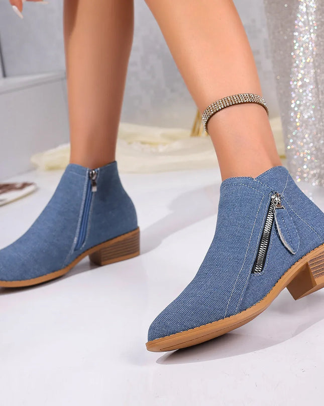 Point Toe Block Heels Boots
