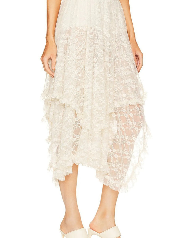 Asymmetrical Lace Midi Skirt