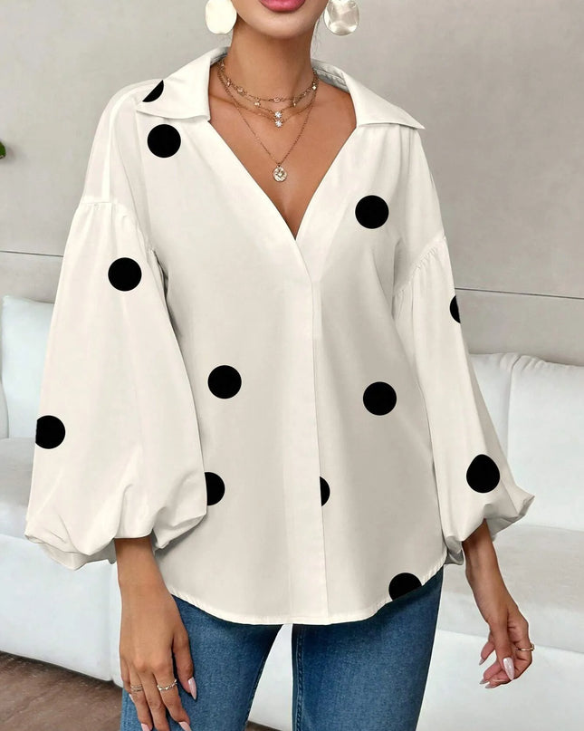 Polka Dot Balloon Sleeve Blouse