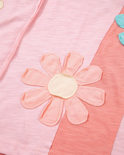 Flower Patched Exposed Seam Oversized T Shirt